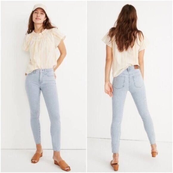 Madewell | 10" High-Rise Skinny Crop Jeans in Piper Stripe Blue White - Picture 1 of 11